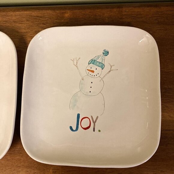 Rae Dunn JOY Snowman Plates Set of 3 - Picture 3 of 7